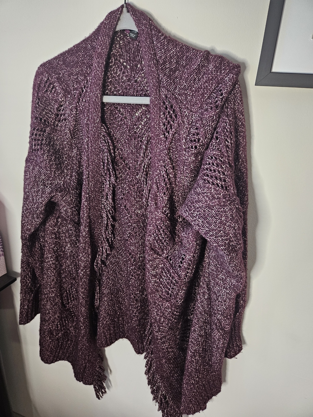 Lane Bryant Marled Plum Open-Front Fringe Cardigan